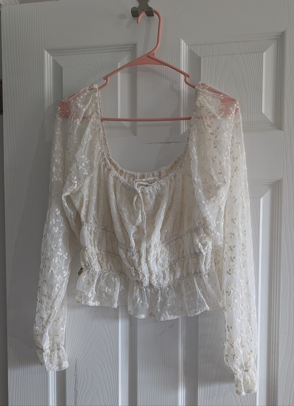 Women's Ivory Floral Lace Peasant Top